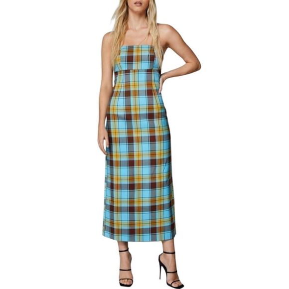 Nasty Gal Plaid Strapless Midi Dress - Picture 1 of 4